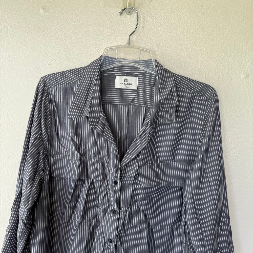 Babaton Aritzia striped button-down shirt blue white pinstripe pattern. Size XL - Picture 5 of 12